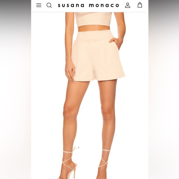 NWT Susana Monaco Pleated Short, Blanched Almond With Pockets in Size M - Picture 3 of 14